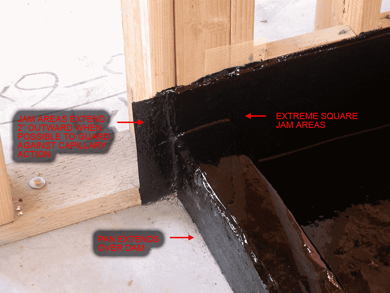 Example of square corners and dam or threshold done correctly